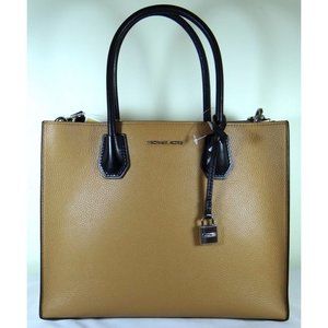 Michael Kors Mercer Large Convertible Black Cashew White Leather Tote Bag